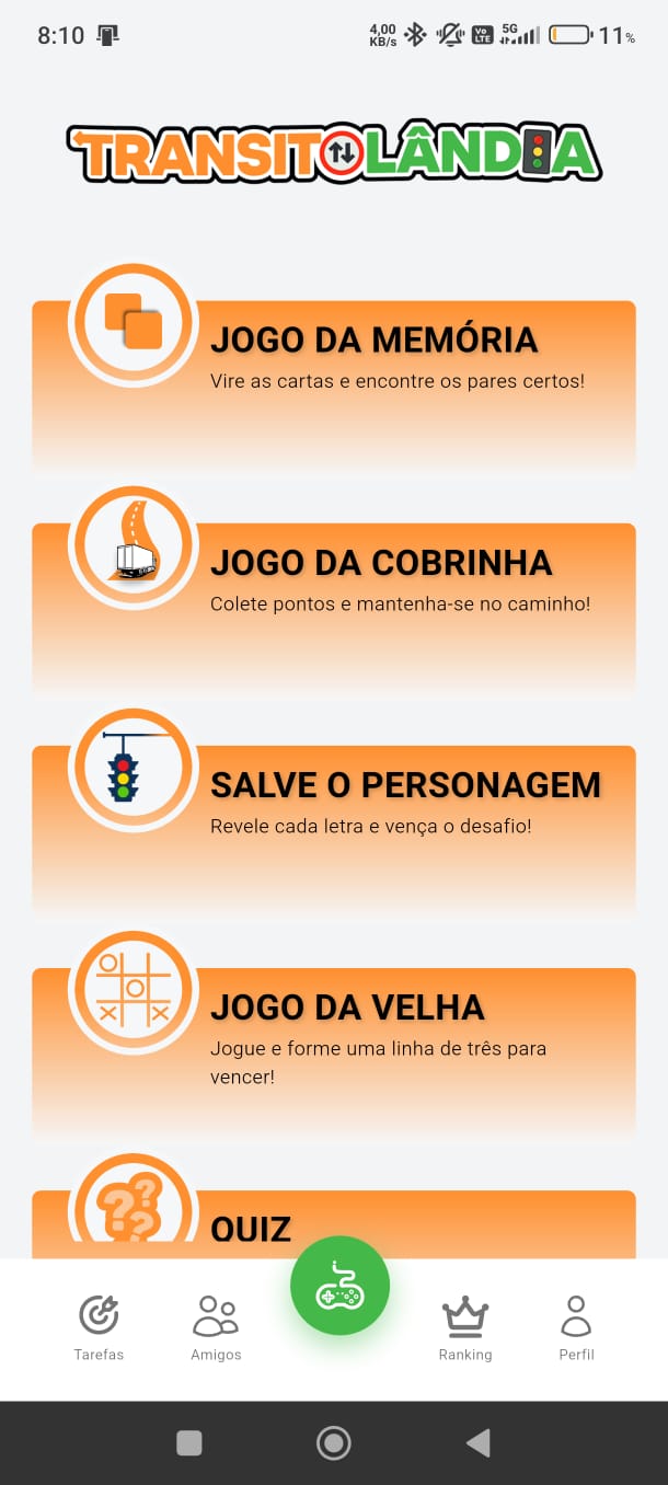 Tela principal do app Transitolandia