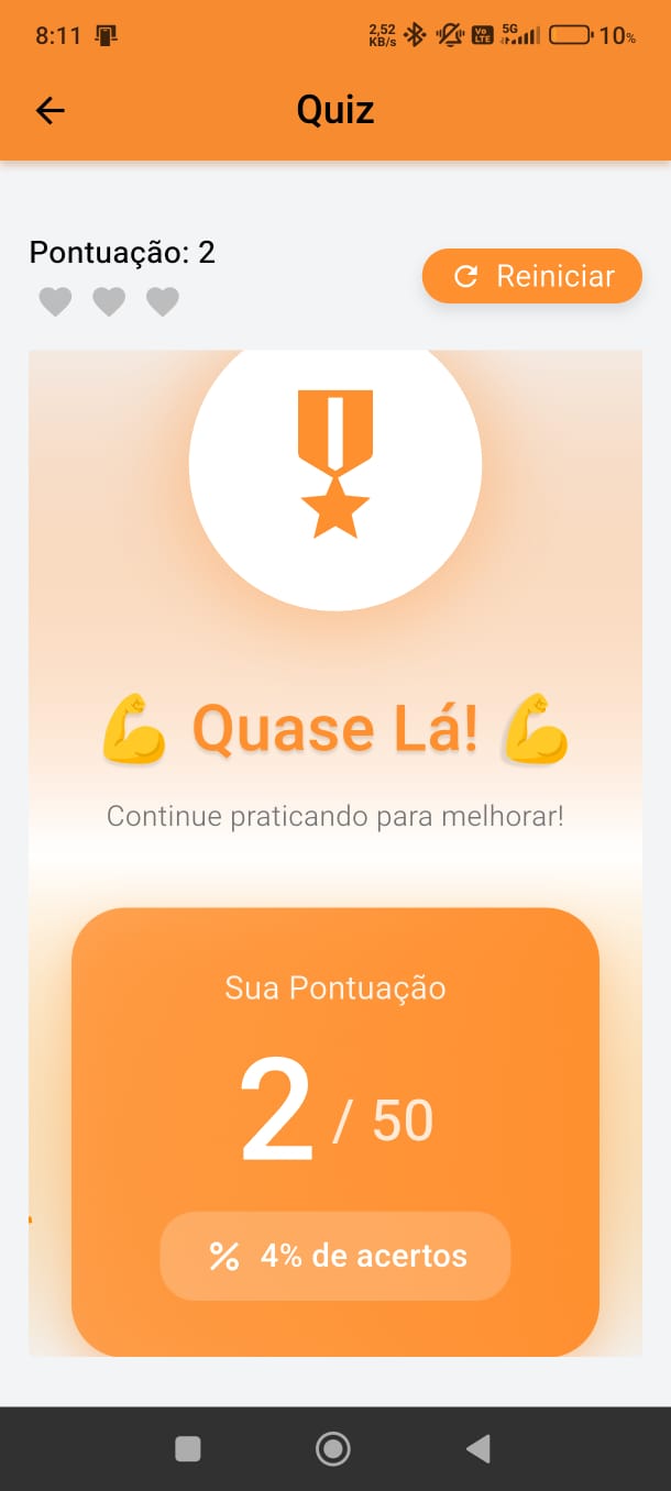 Resultado do quiz